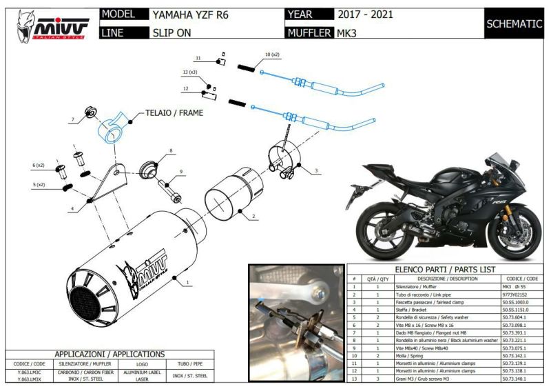 MIVV スリップオンマフラー MK3 ステンレス YAMAHA YZF-R6 (2017-) | Y.063.LM3X